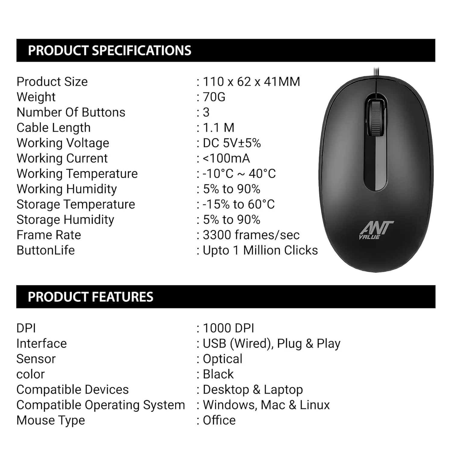 Ant Value USB Mouse OM120 view 3